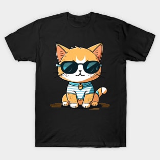 Cute ginger cat wearing sunglasses T-Shirt